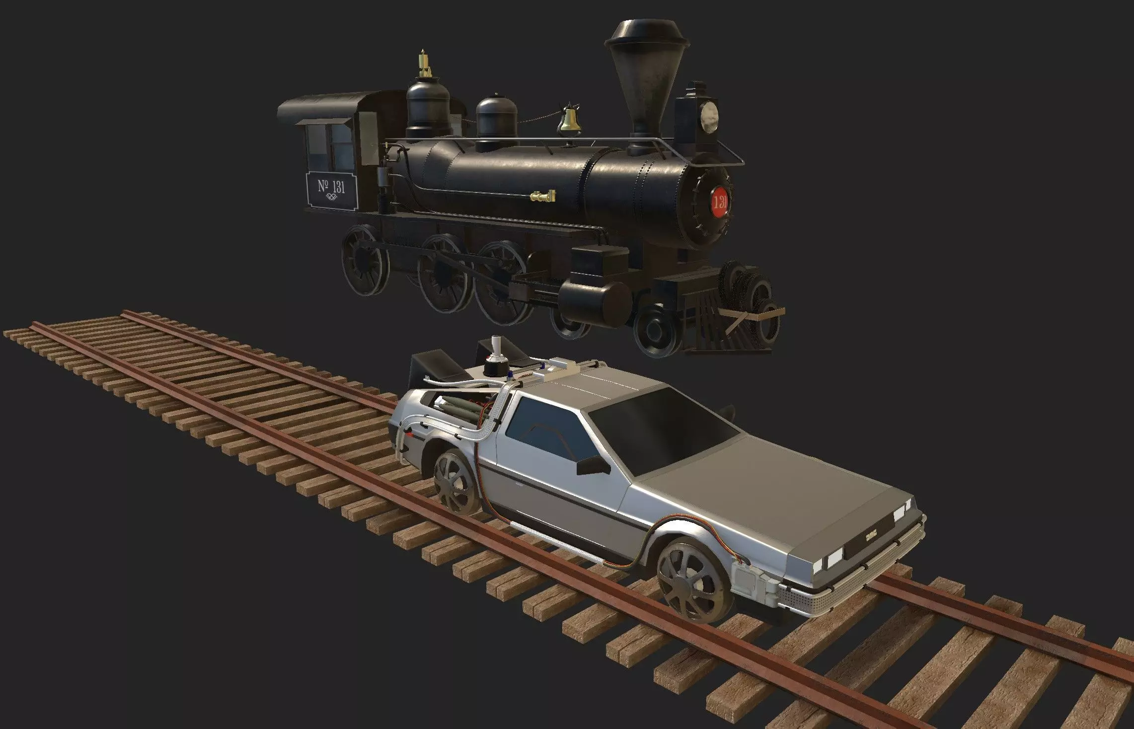 Back to the Future 3 - Delorean and Locomotive Low-poly 3D model_0