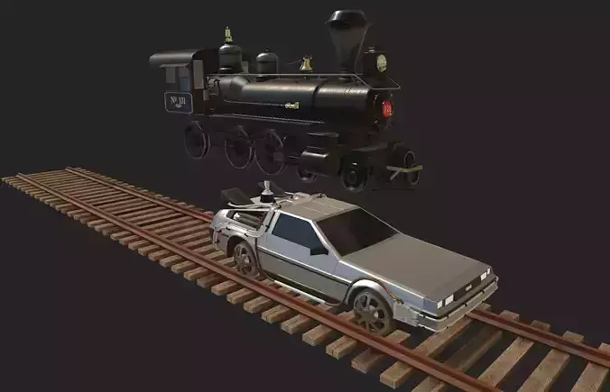 Back to the Future 3 - Delorean and Locomotive Low-poly 3D model
