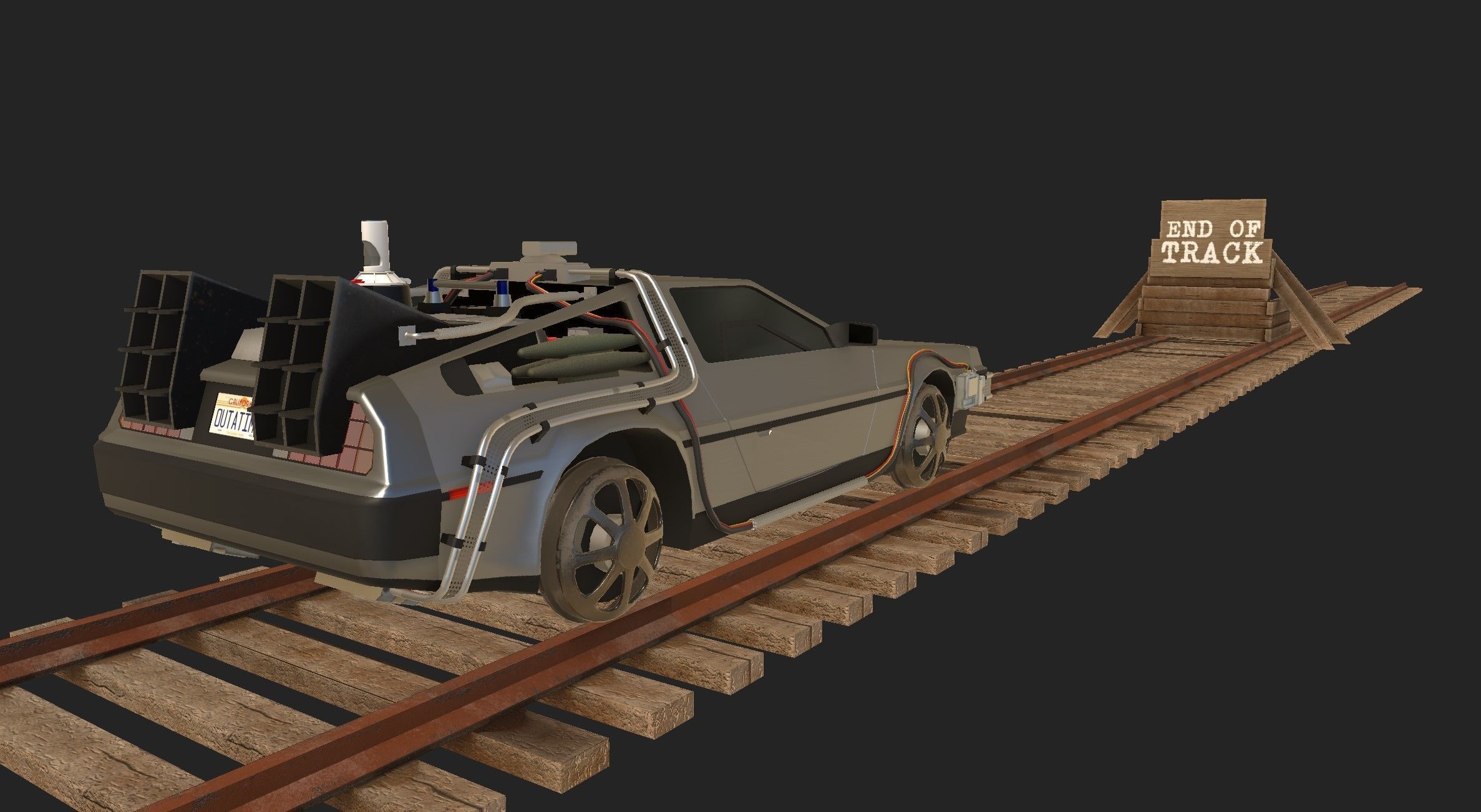 Back to the Future 3 - Delorean and Locomotive Low-poly 3D model_2