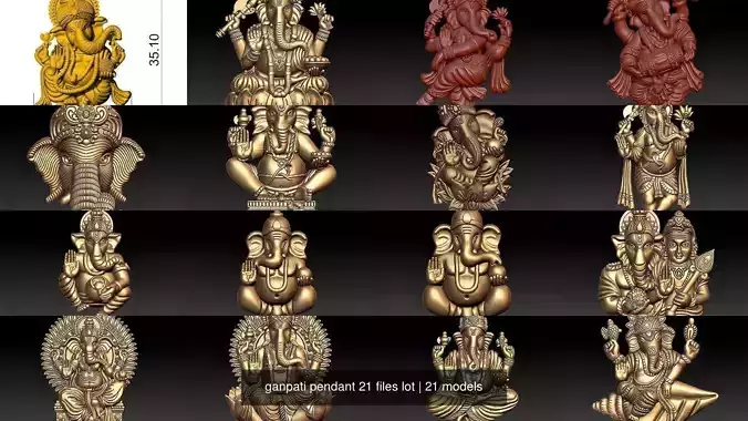 ganpati pendant 21 files lot 3D Model Collection