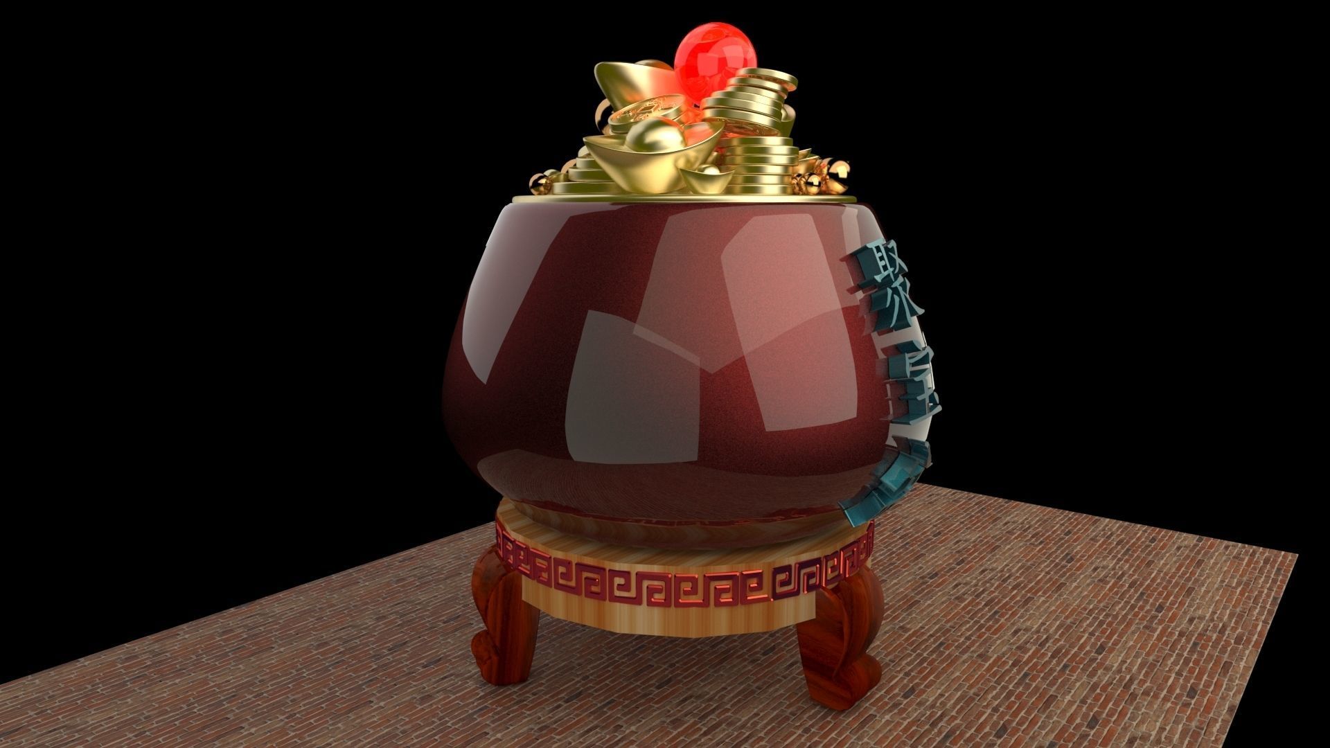 Chinese gold Ingot pot  3D model_1