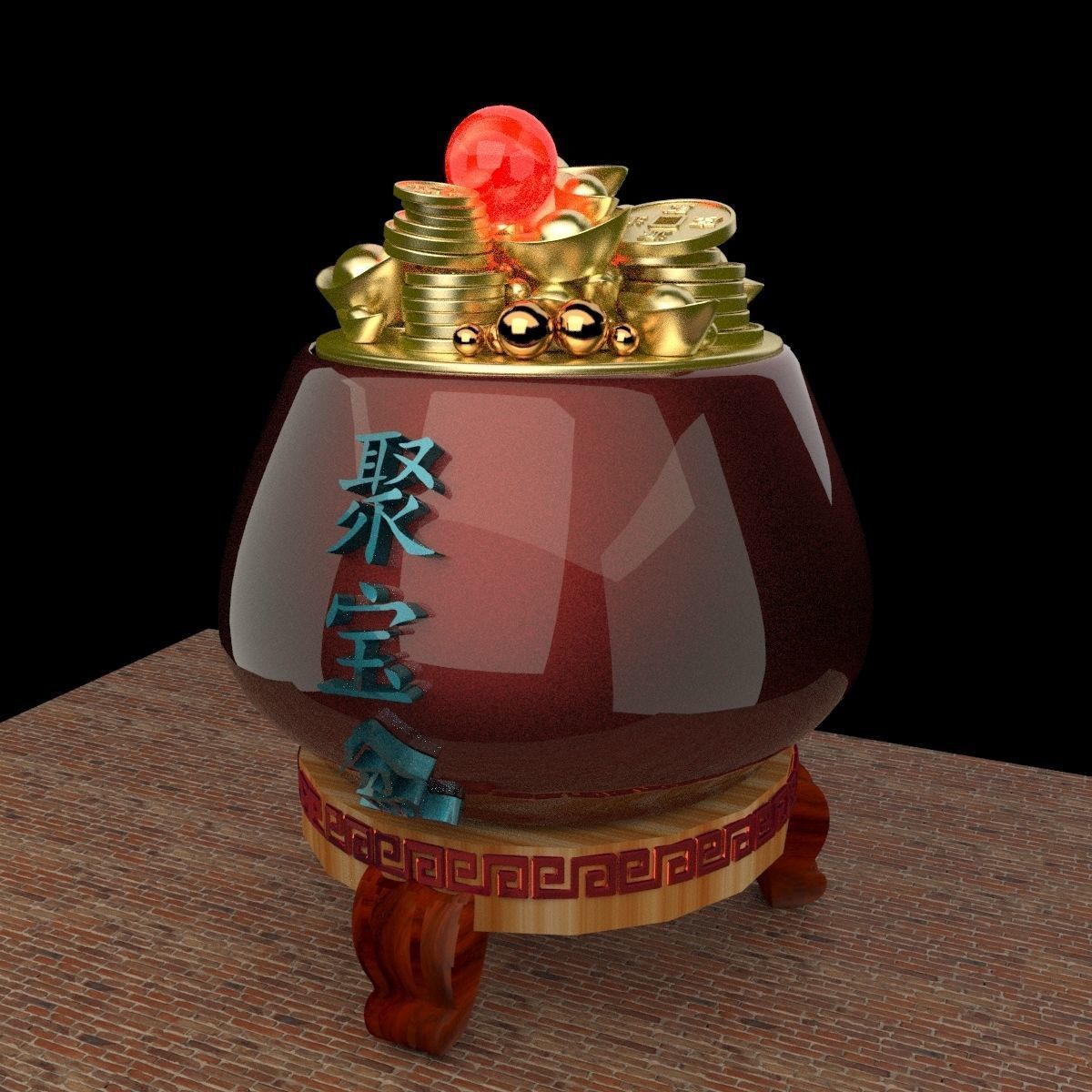 Chinese gold Ingot pot  3D model_6
