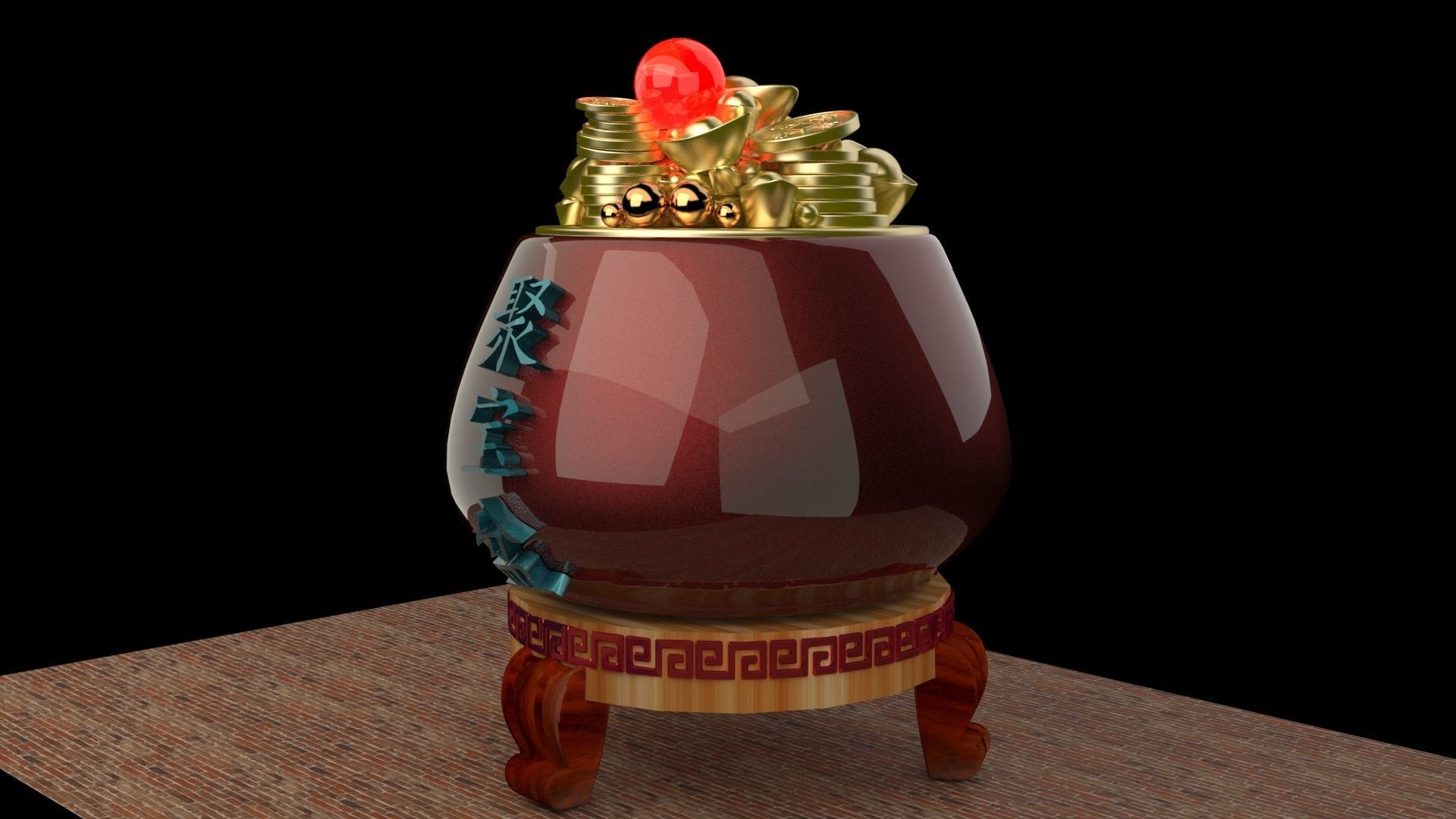 Chinese gold Ingot pot  3D model_2