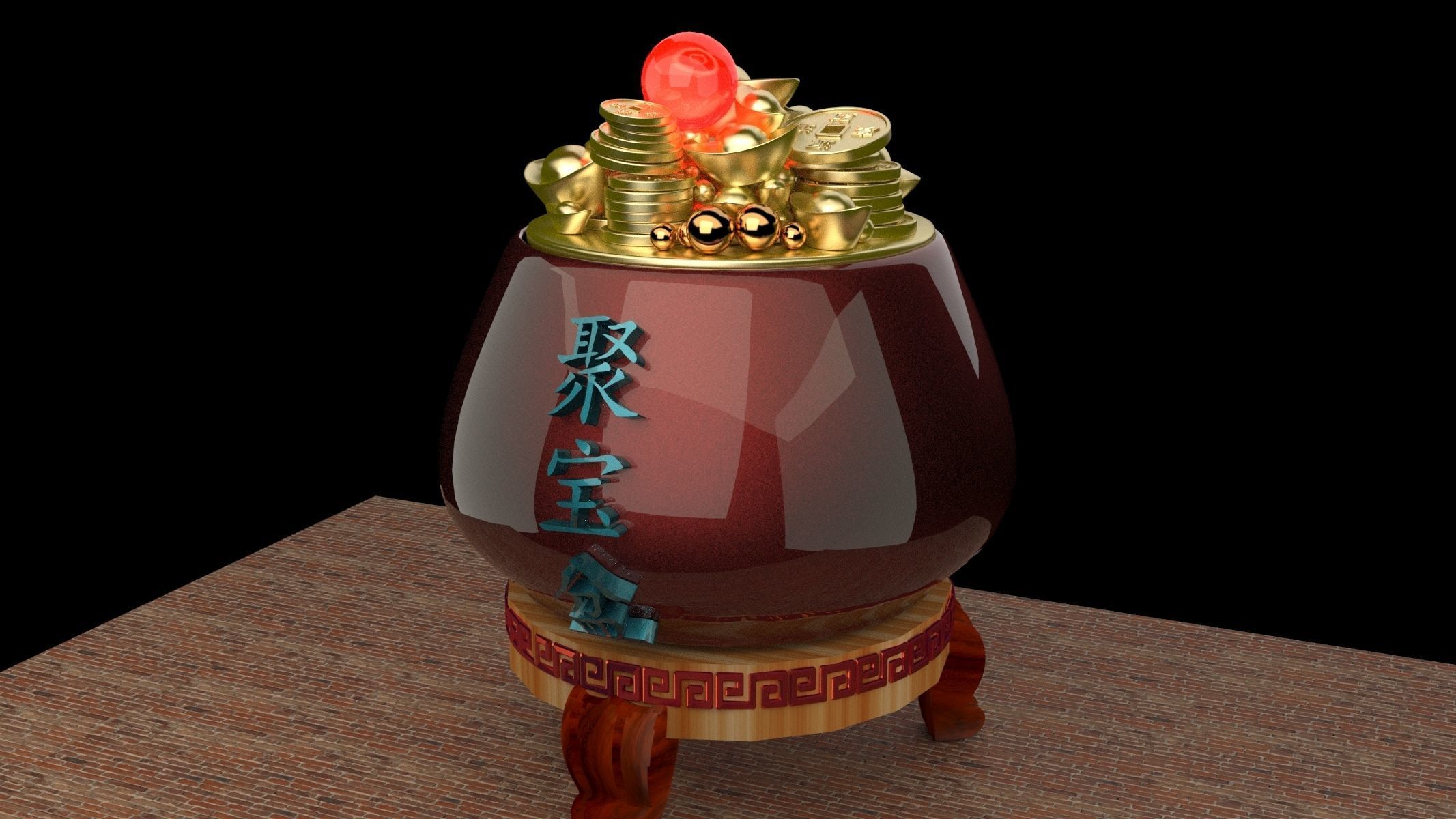 Chinese gold Ingot pot  3D model_5