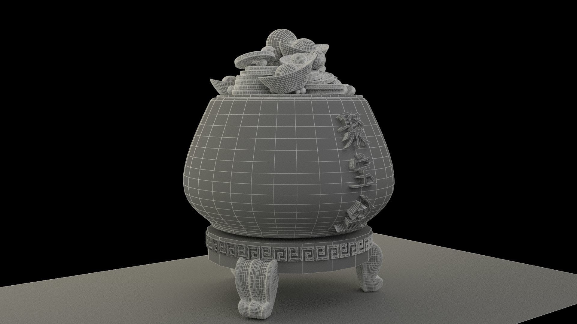 Chinese gold Ingot pot  3D model_7