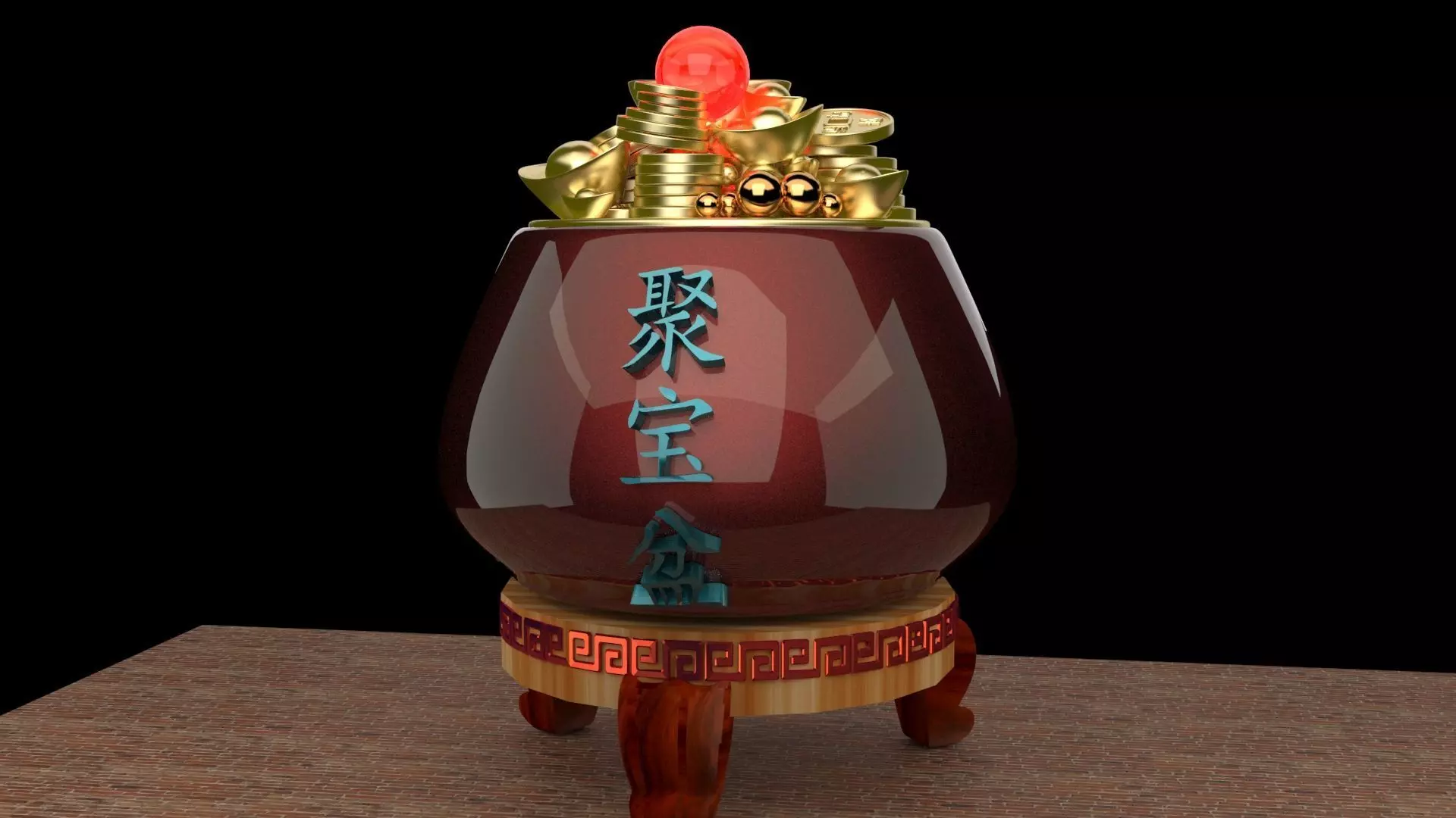 Chinese gold Ingot pot  3D model_0
