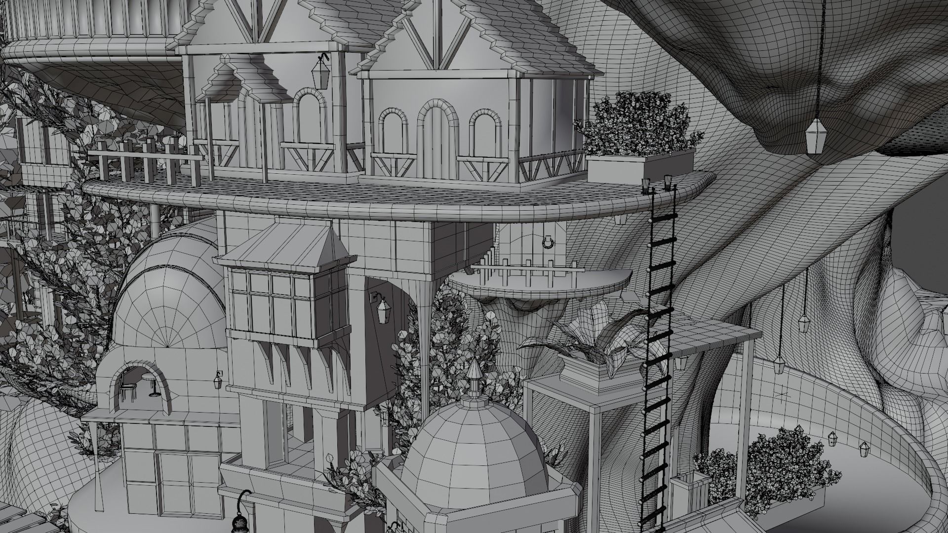 Fantasy treehouse village scene 3D model_38