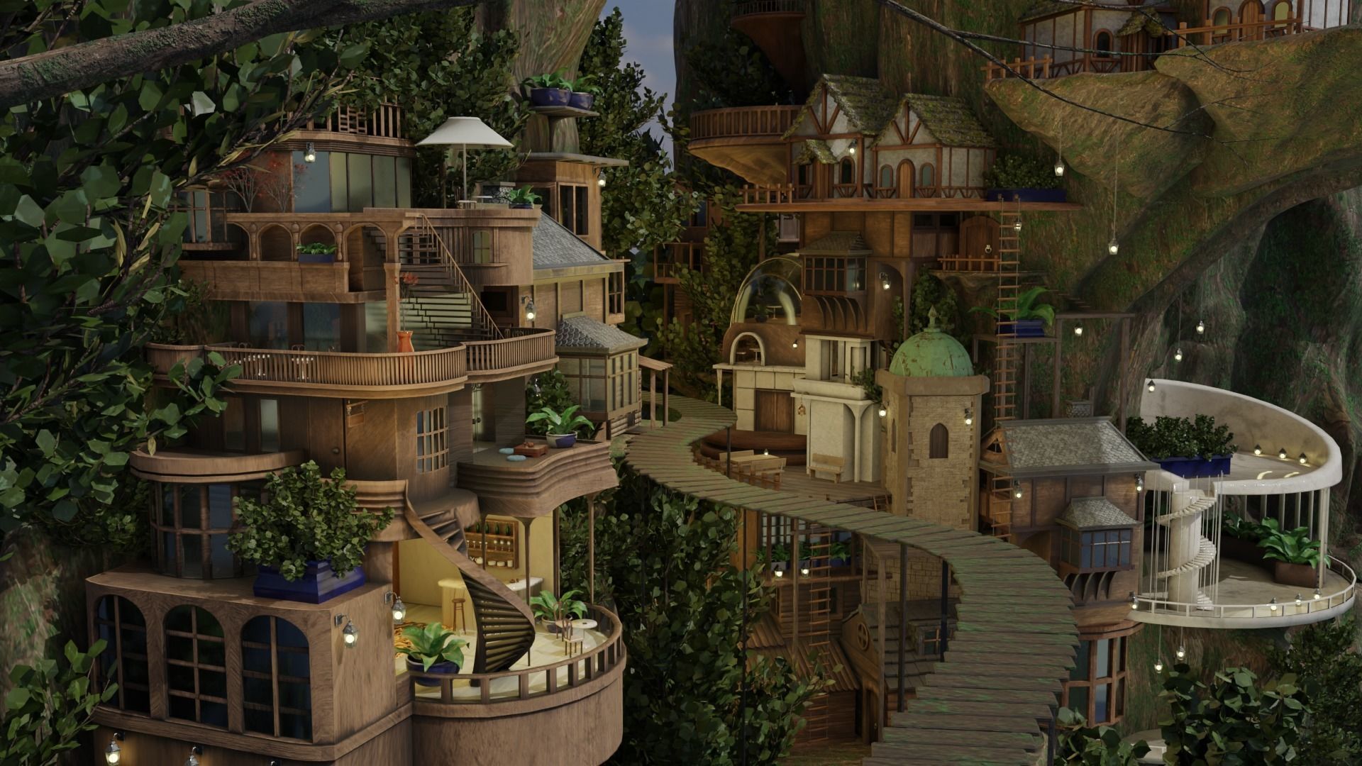 Fantasy treehouse village scene 3D model_20