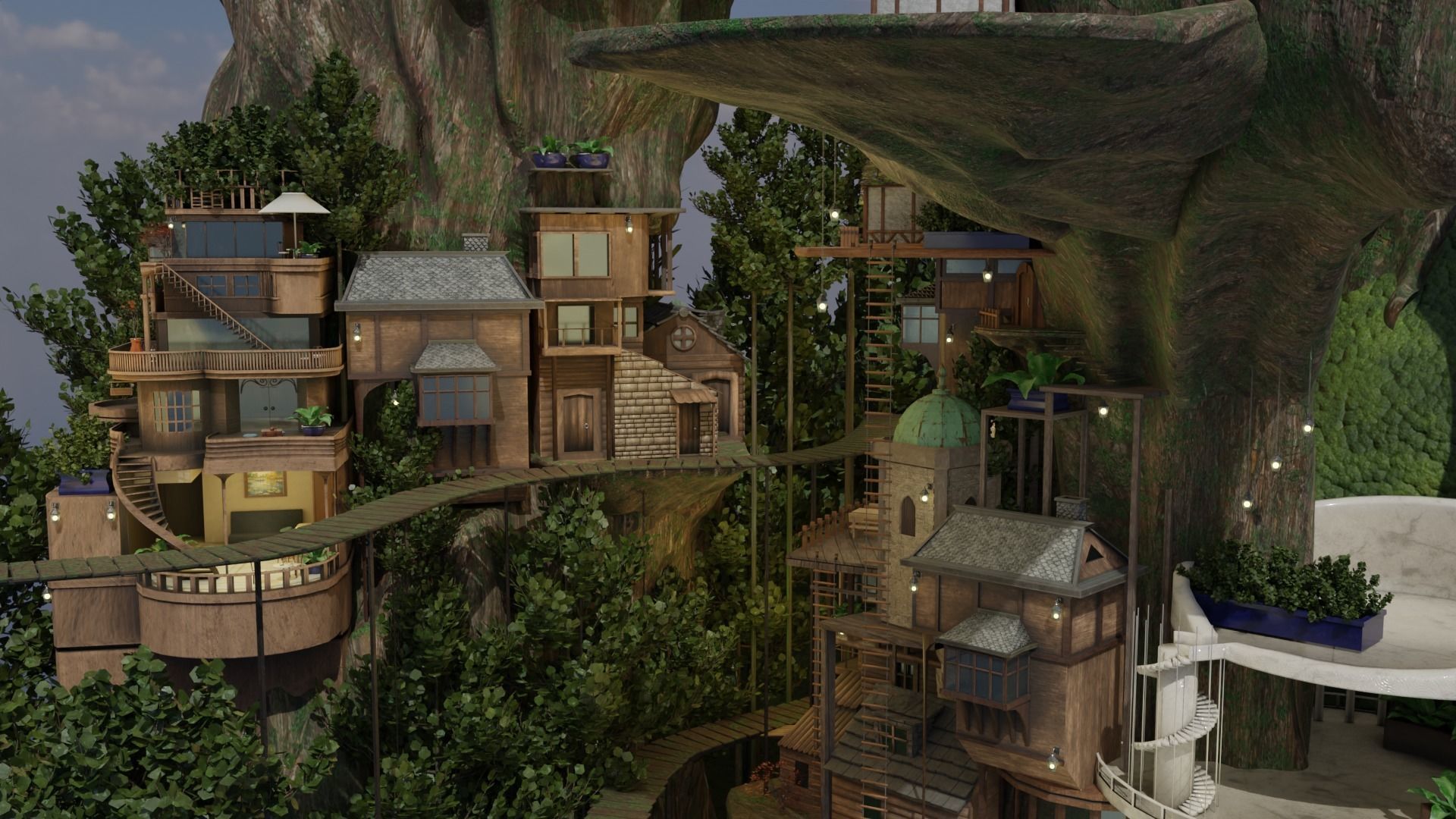 Fantasy treehouse village scene 3D model_17