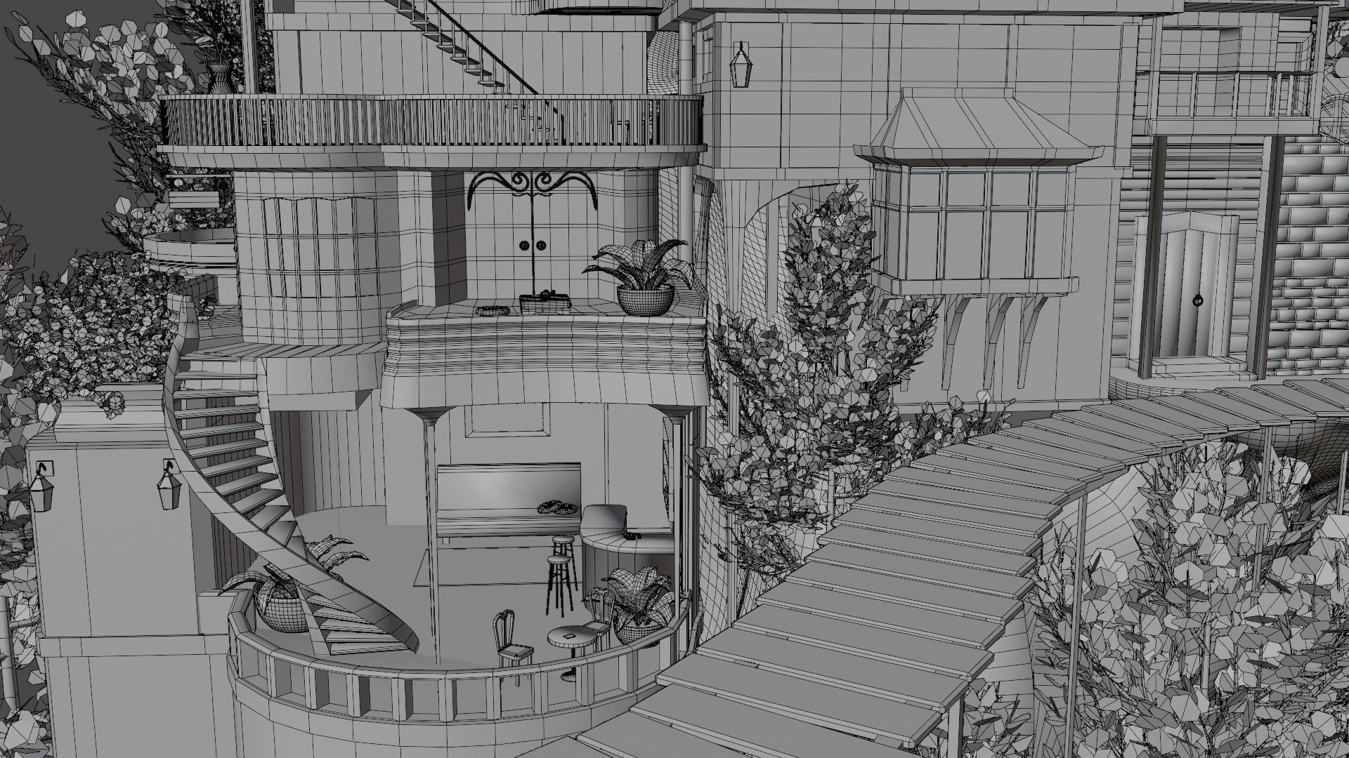 Fantasy treehouse village scene 3D model_40