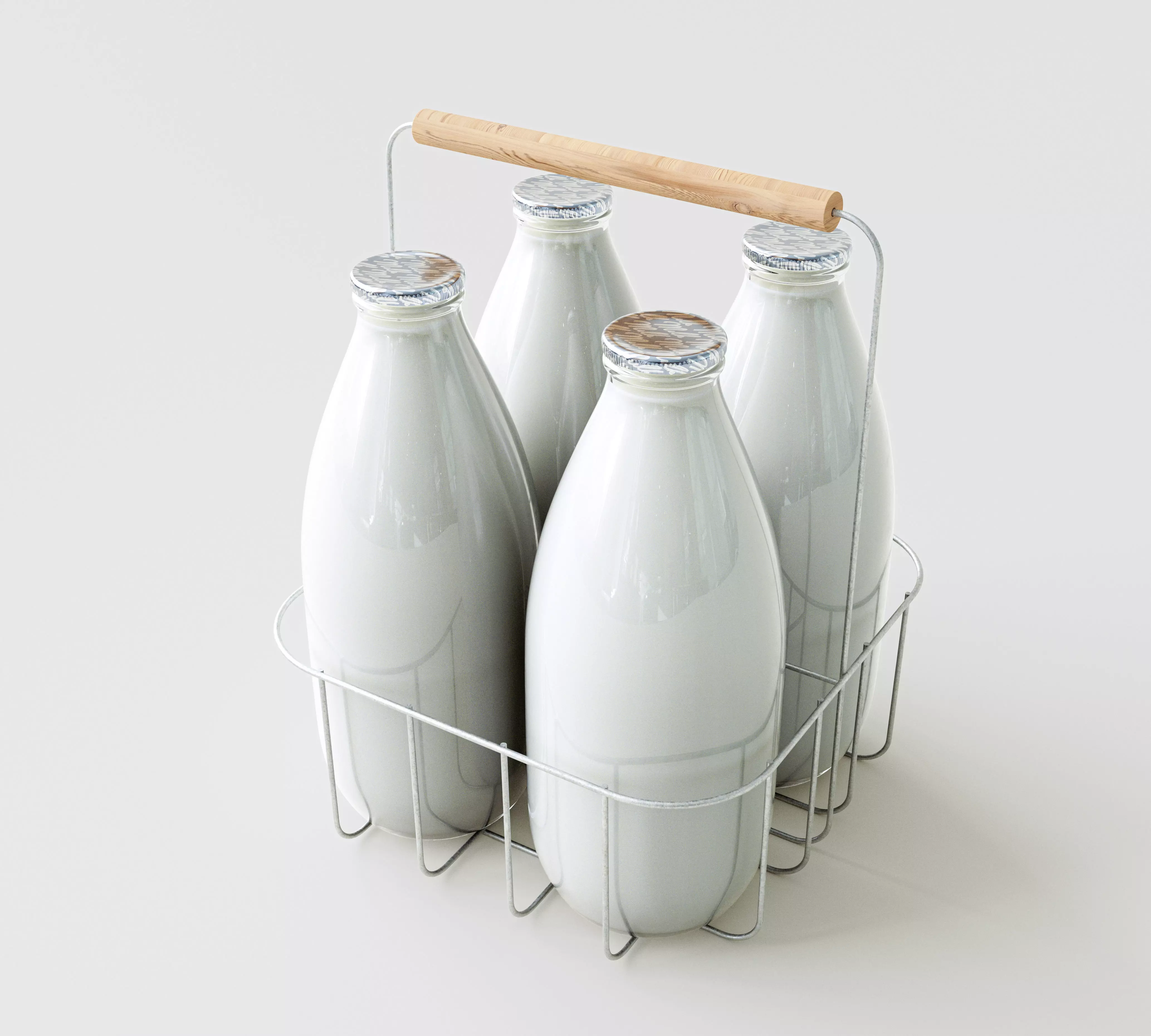 Vintage Milk Delivery Crate And Bottles 3D model
