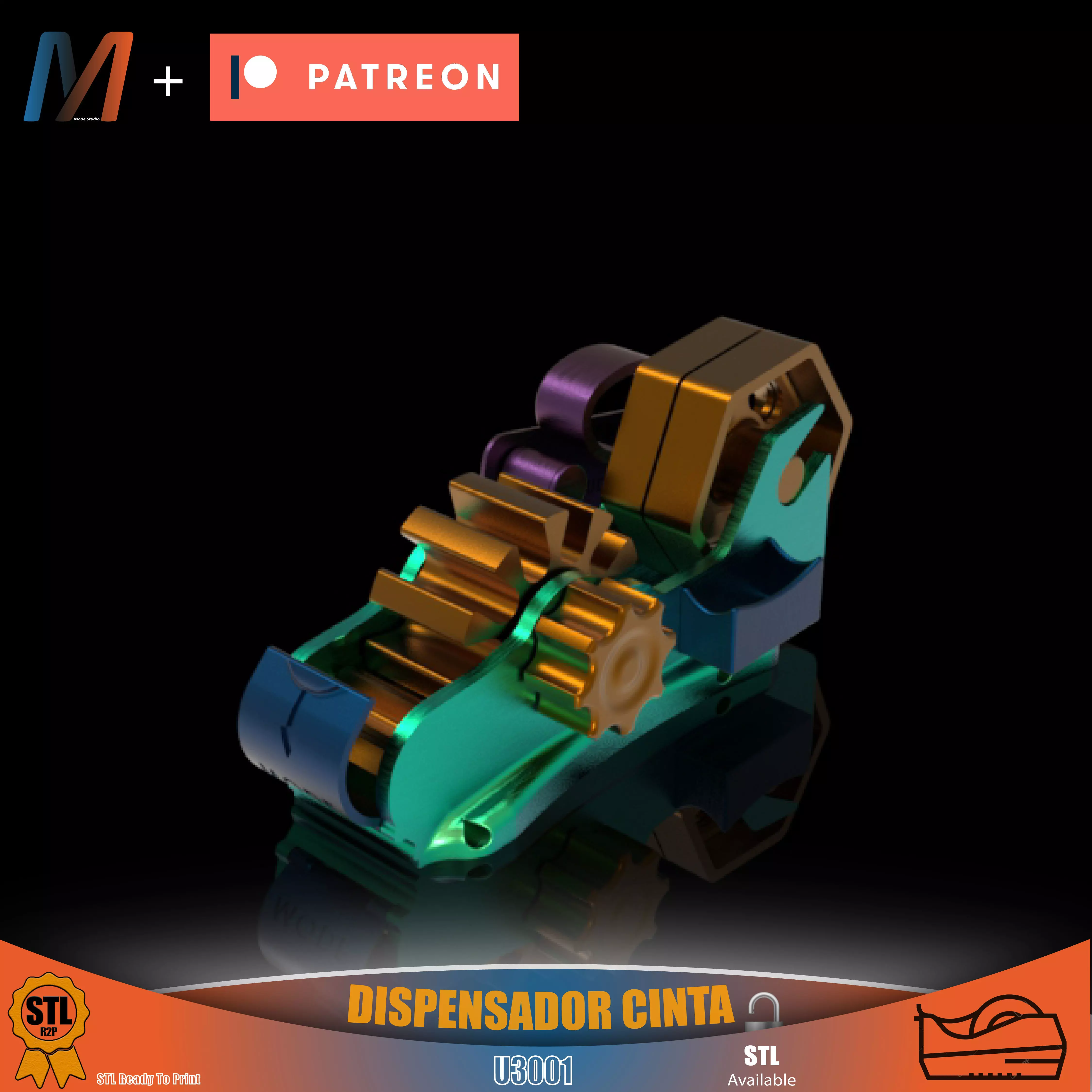 U3001 - SEMI-AUTOMATIC TAPE DISPENSER 3D print model