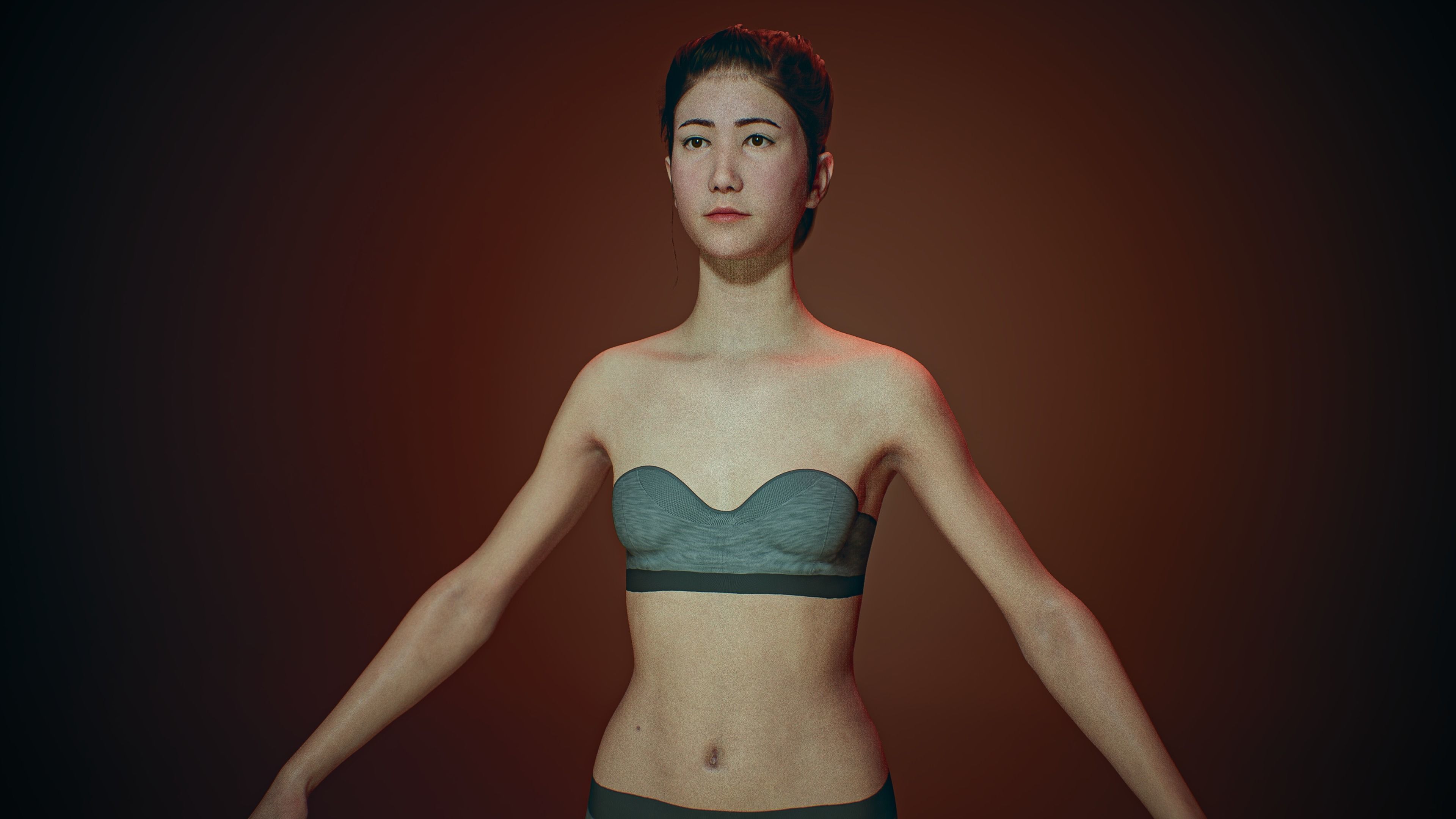 Hana - Realistic Female Character Unreal Maya with Hair 3D model_7