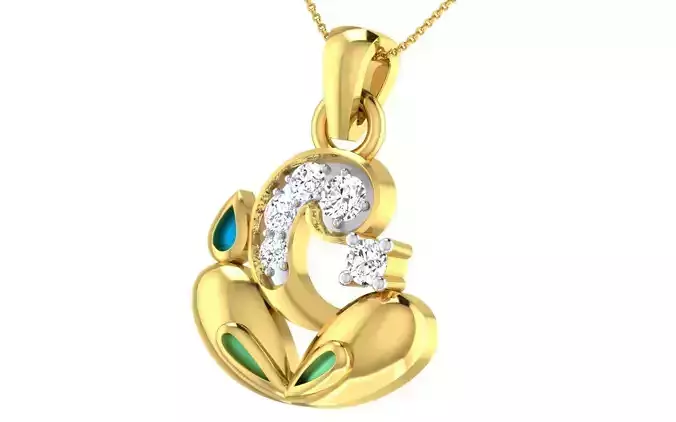 light weight yellow gold  diamond pendent -ZA PN 2153