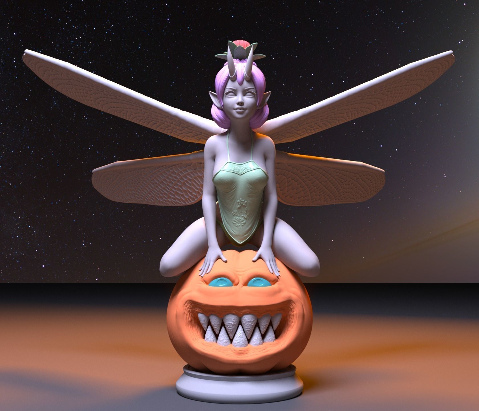 CUTIE DRAGONFLY PRINCESS ON HALLOWEEN 3D print model_4