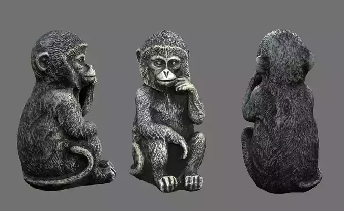 Monkey Statue Low-poly 3D model