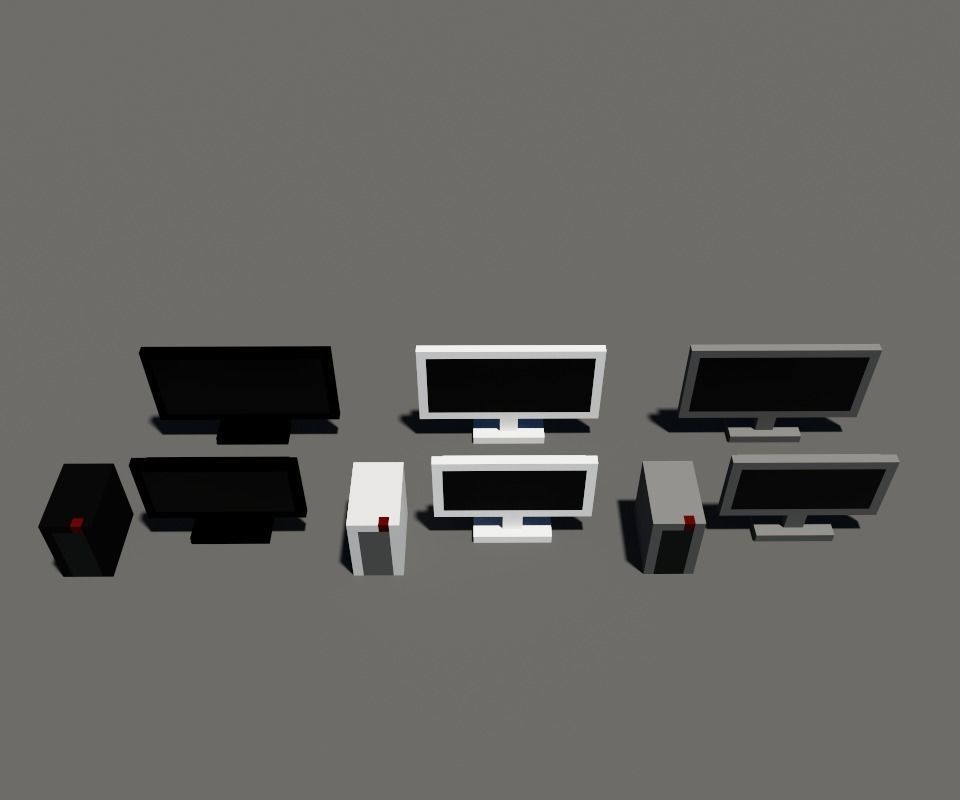 PC Set Low-poly 3D model_2