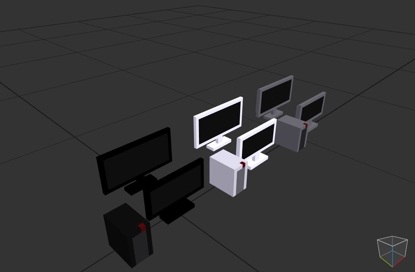 PC Set Low-poly 3D model_3