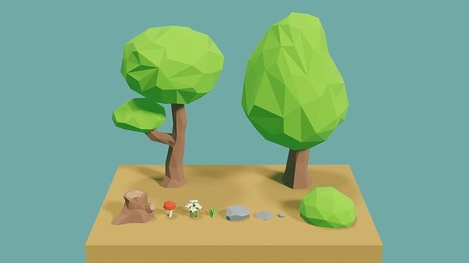 Low Poly Styled Nature Models - Trees - Rocks - Plants Free low-poly 3D model