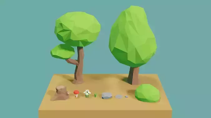 Low Poly Styled Nature Models - Trees - Rocks - Plants