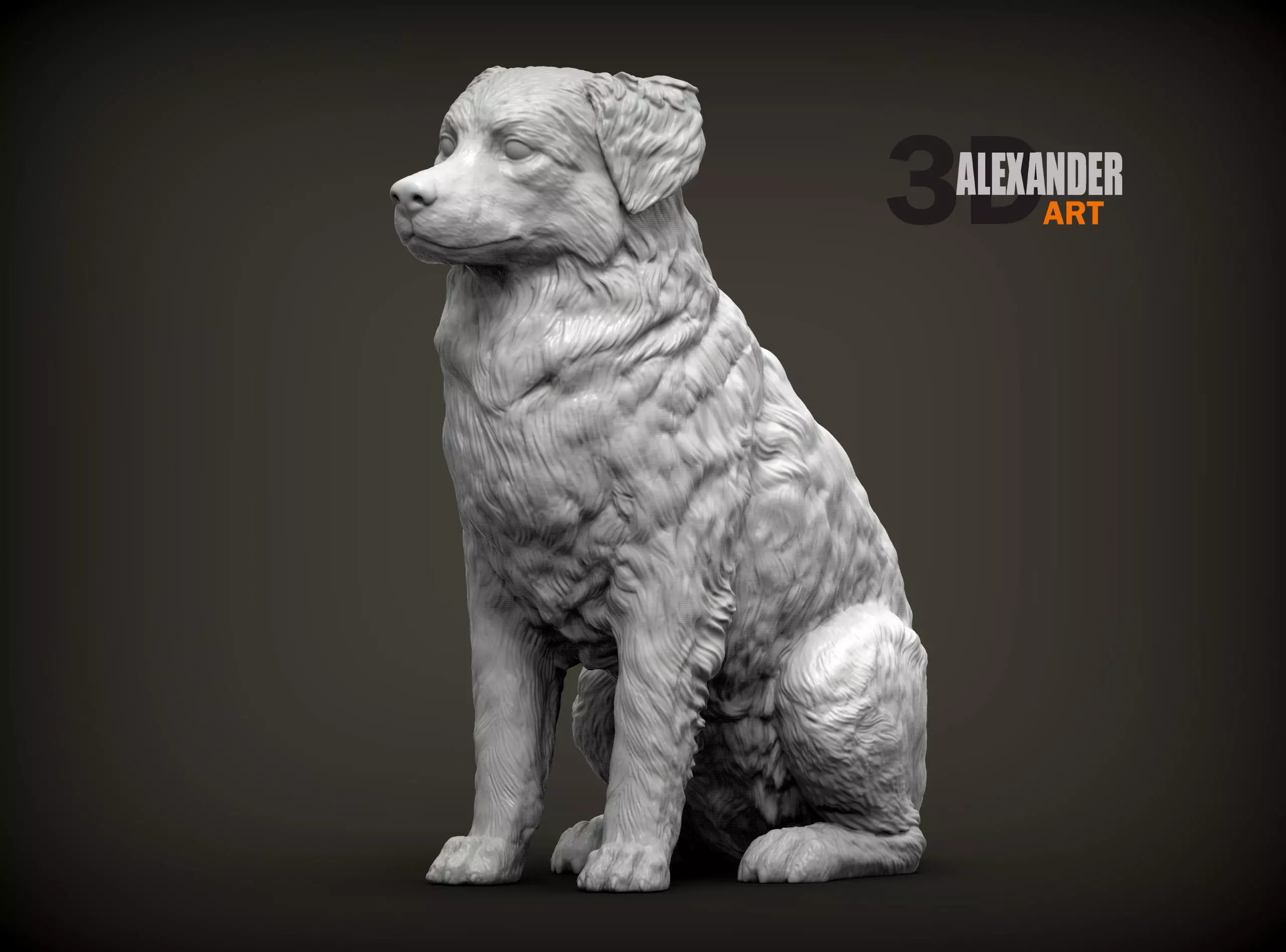 Australian shepherd sitting 3D print model_0