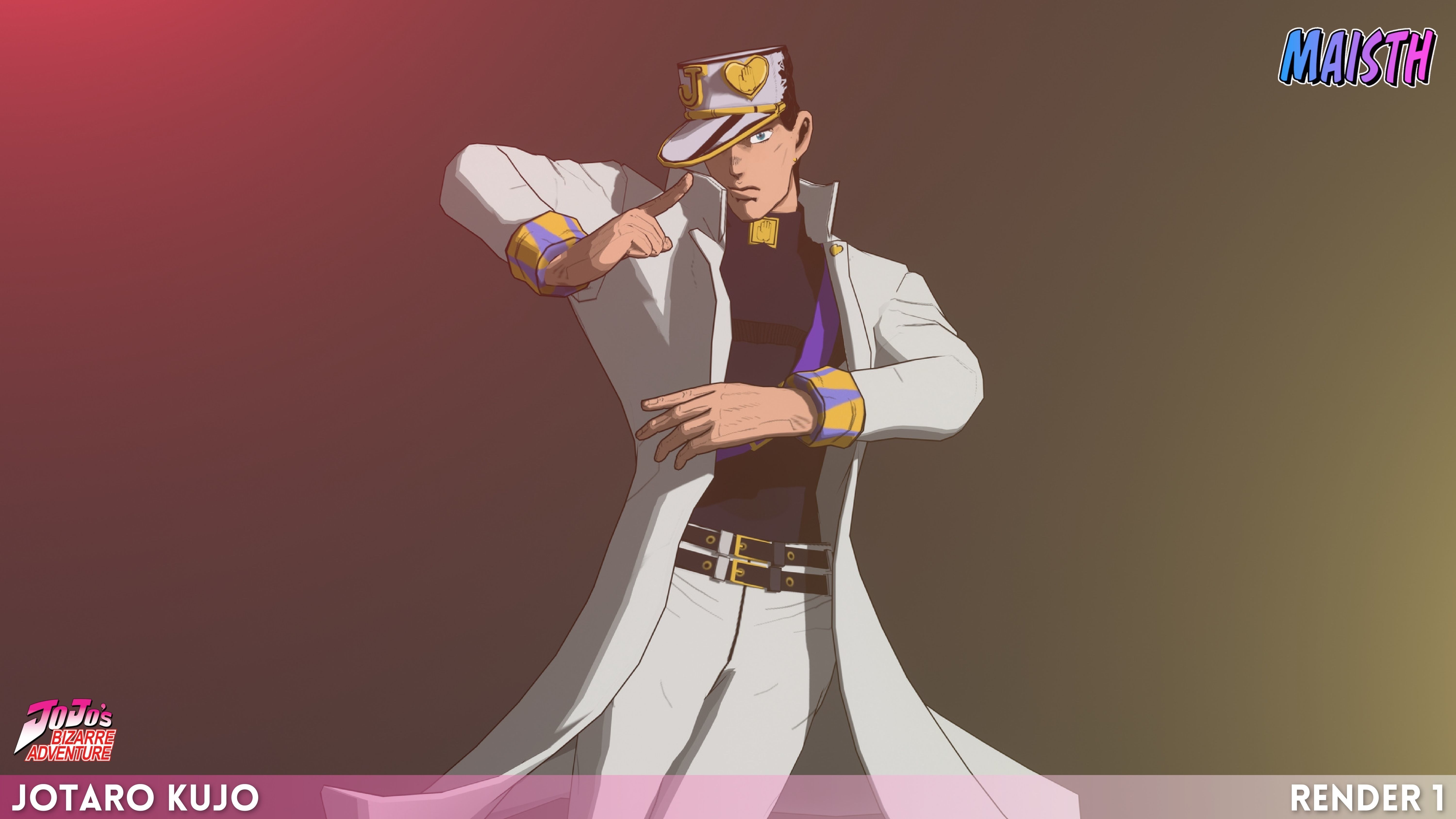 Jotaro Kujo - JoJo - 3D Model - Rigged Low-poly 3D model_3