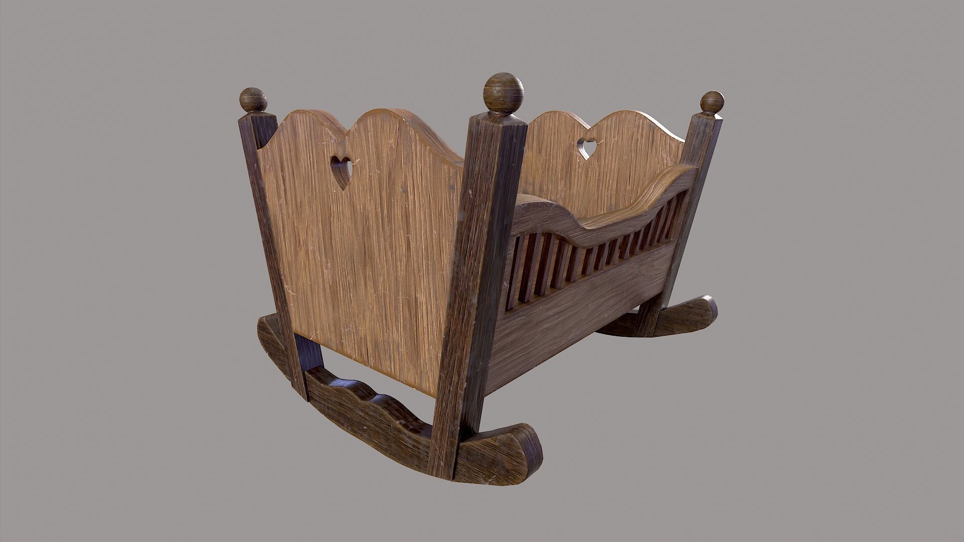 Baby Cradle Low-poly 3D model_3