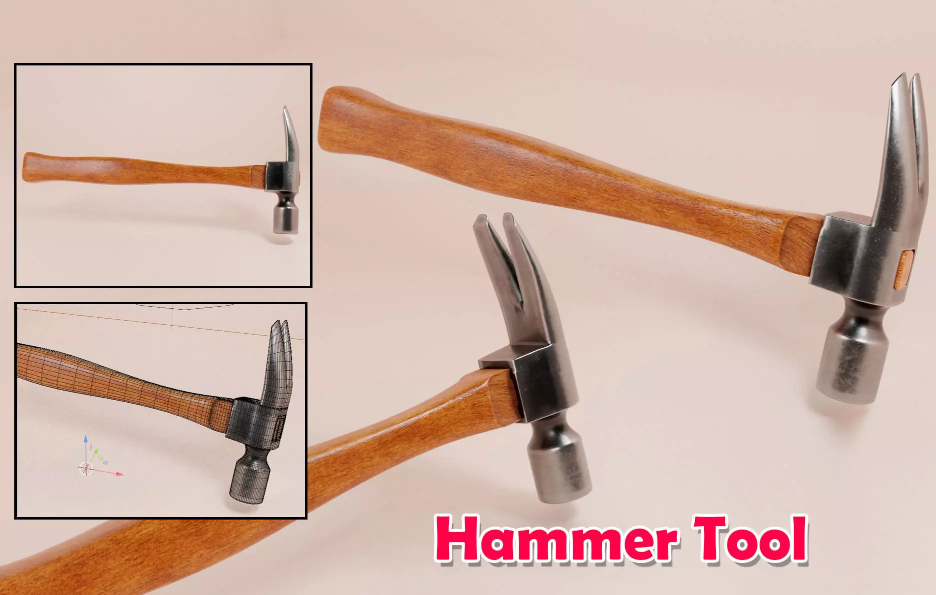 Hammer Tool Metal wooden handle Claw Irwin forged metal Low-poly 3D model_0