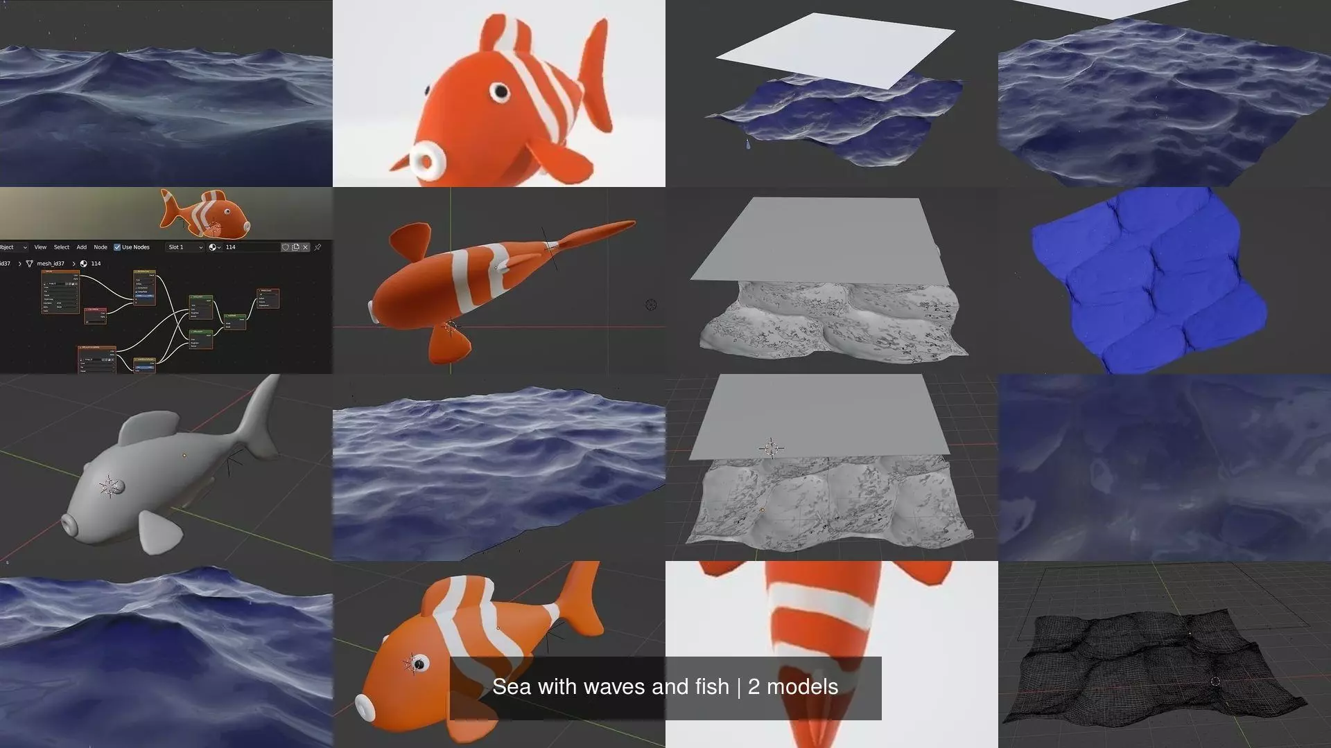 Sea with waves and fish 3D Model Collection_0
