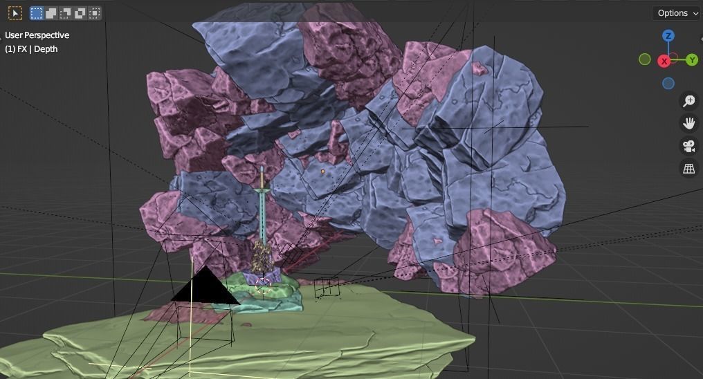 Sword in the stone in cave scene  with FX and simple animation 3D model_1