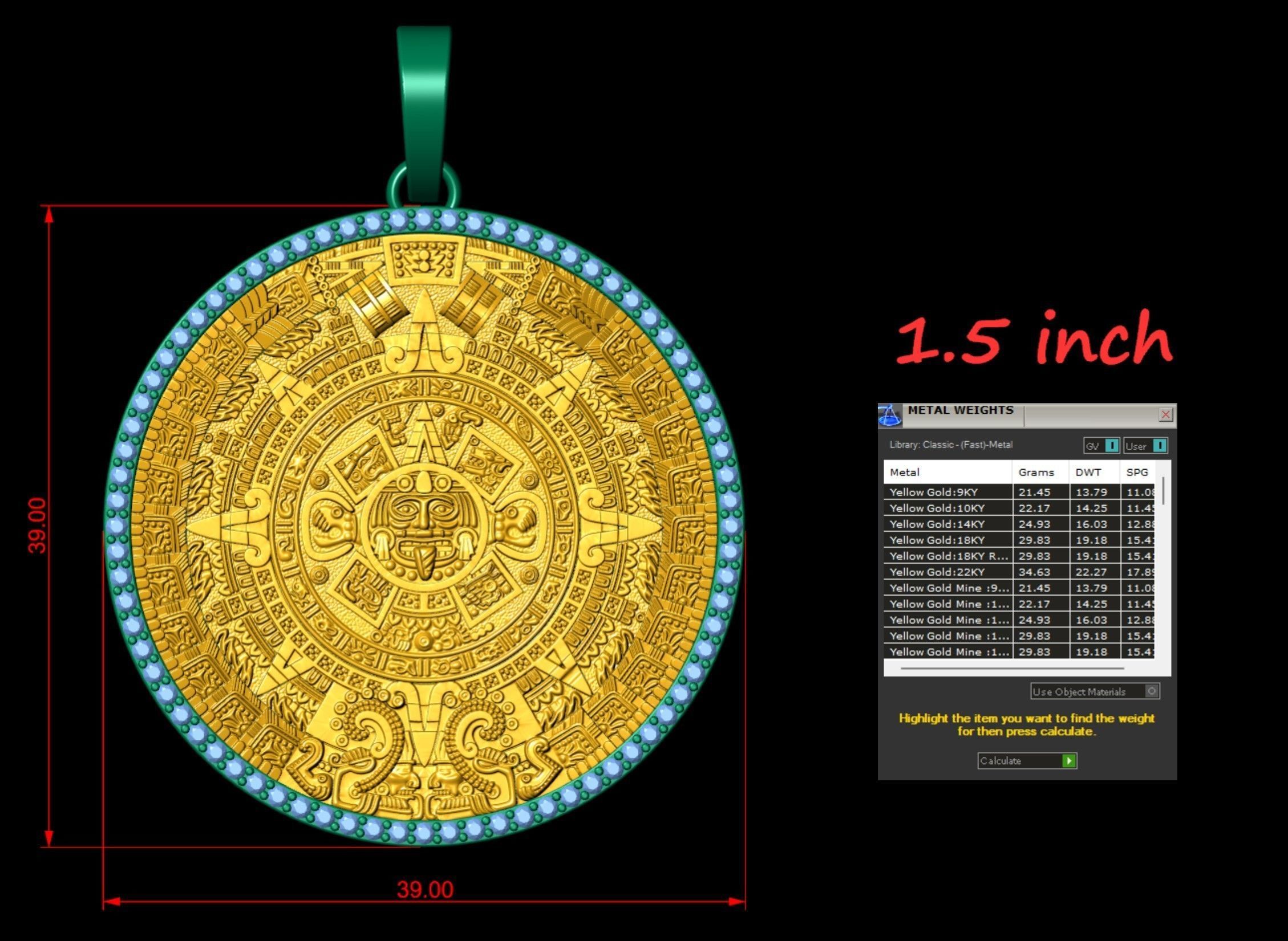 Mayan Calendar 1 and half inch Diamond Pendant  3D print model_3