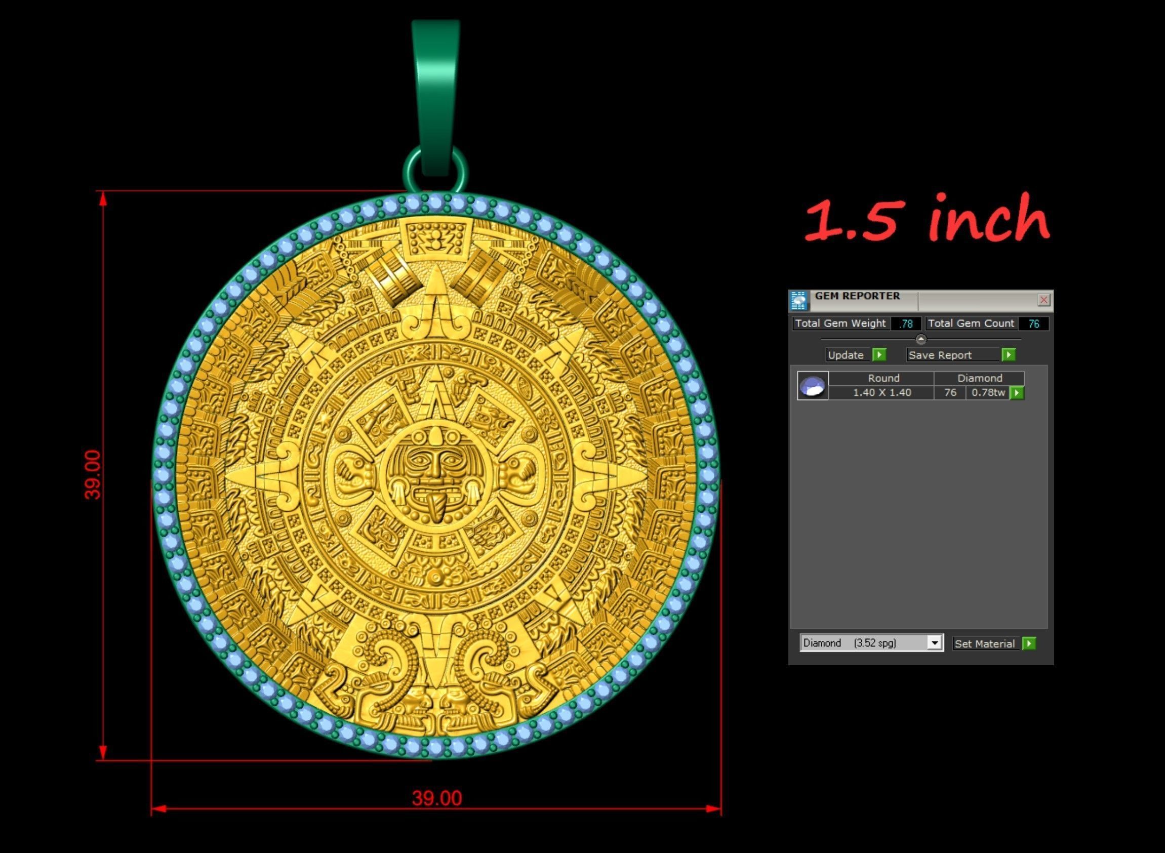 Mayan Calendar 1 and half inch Diamond Pendant  3D print model_4