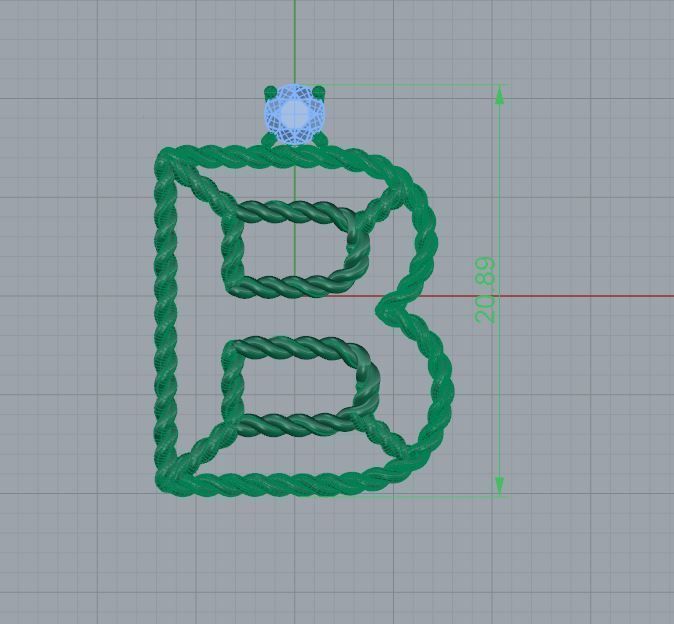 B letter pendant 3D print model_2