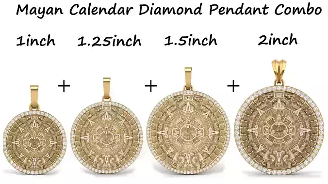 Mayan Calendar Diamond Pendant Combination of 4  3D Model Collection