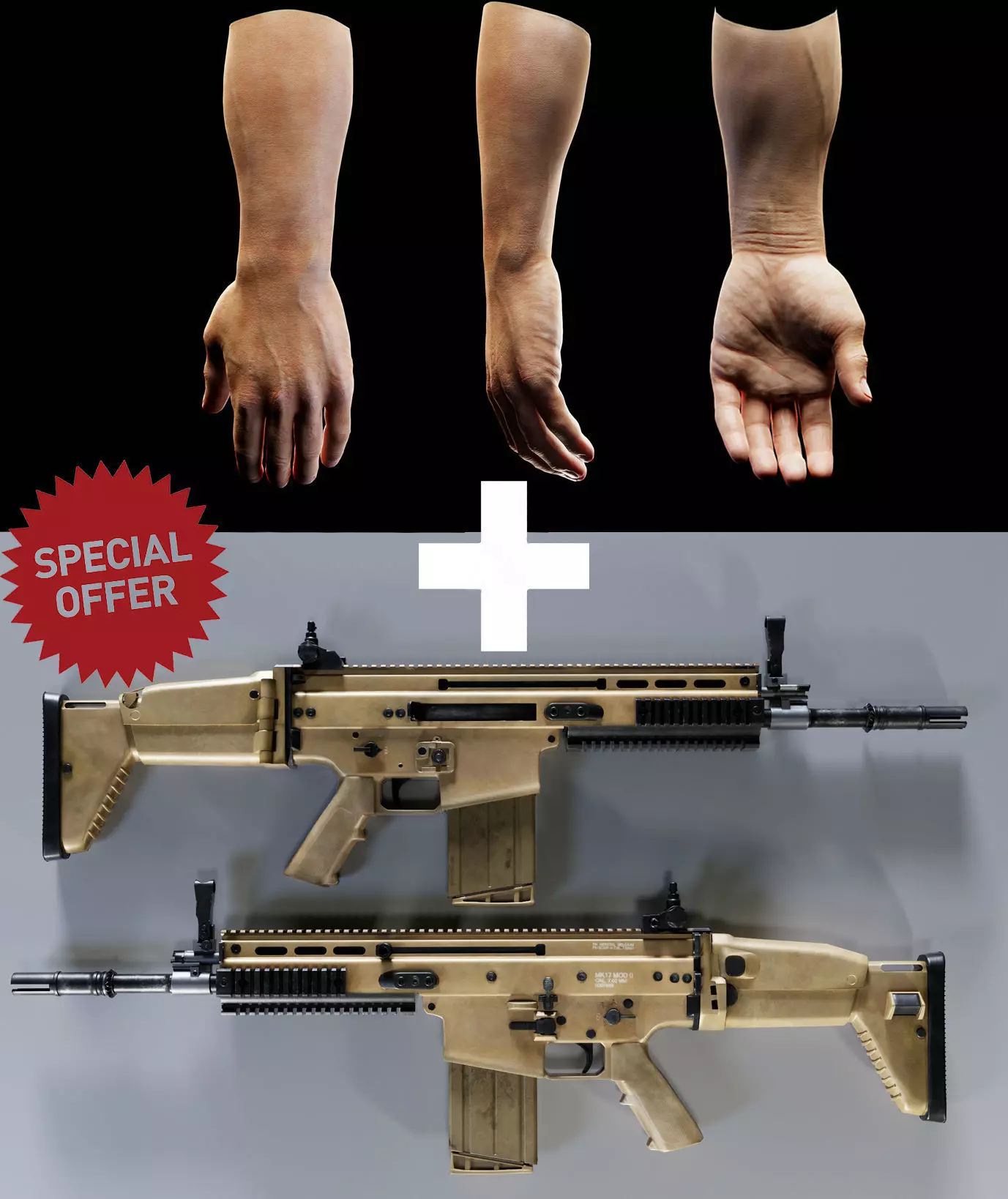 Human Hand and Assault Rifle  Low-poly 3D model_0