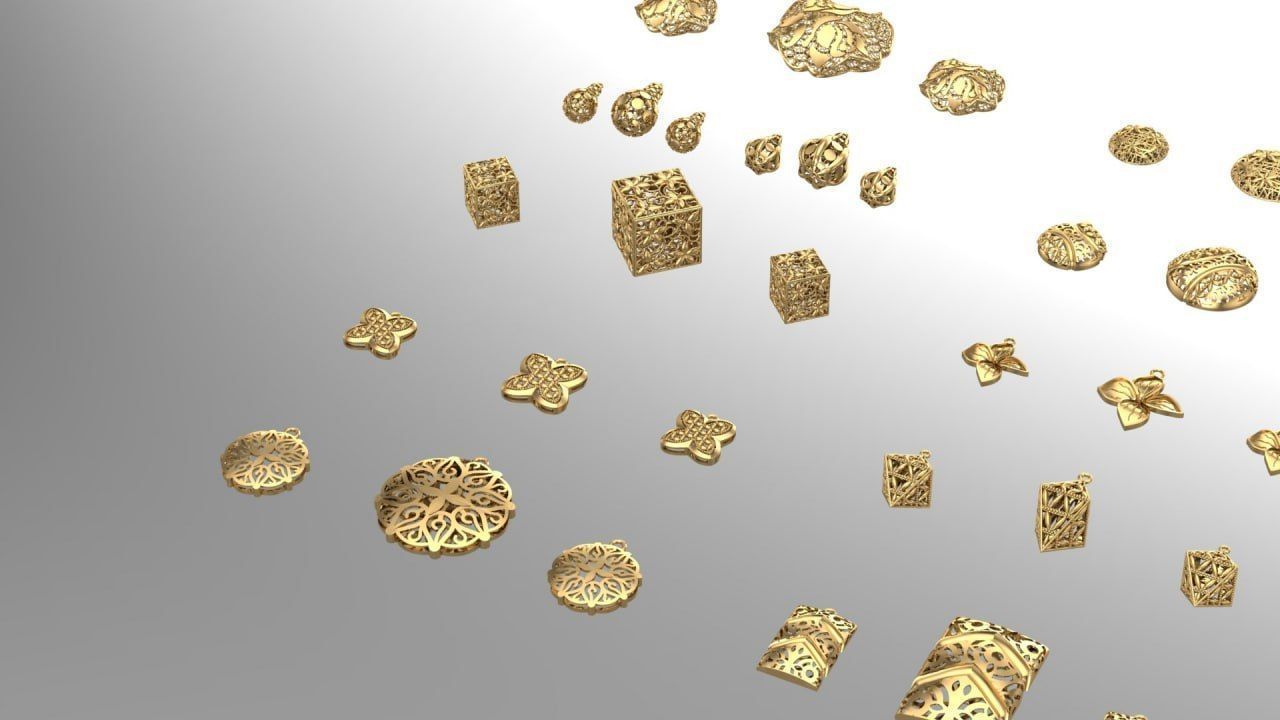 16 set of pendant with earings pack 3D print model_3