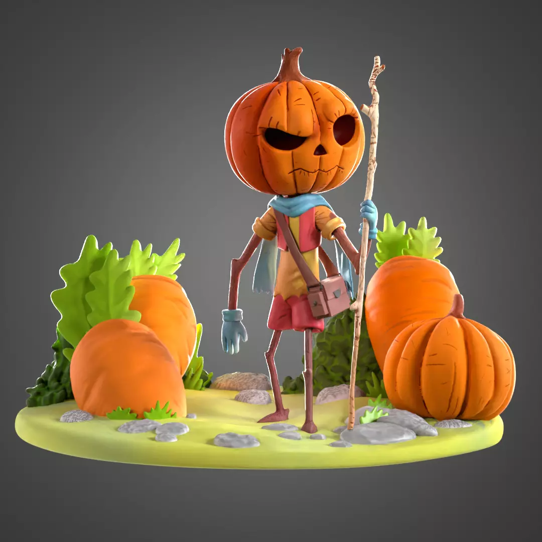 Cartoon Pumpkin diorama Free 3D print model