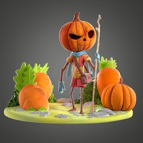 Cartoon Pumpkin diorama Free 3D print model