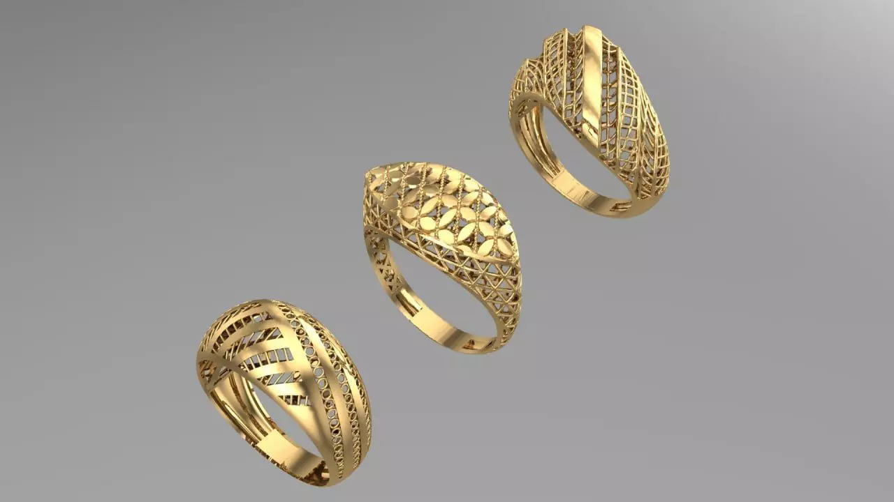 Triple Gold Fusion rings 3D print model_0
