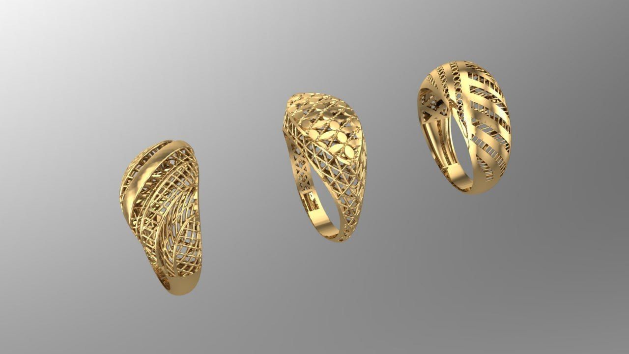 Triple Gold Fusion rings 3D print model_2