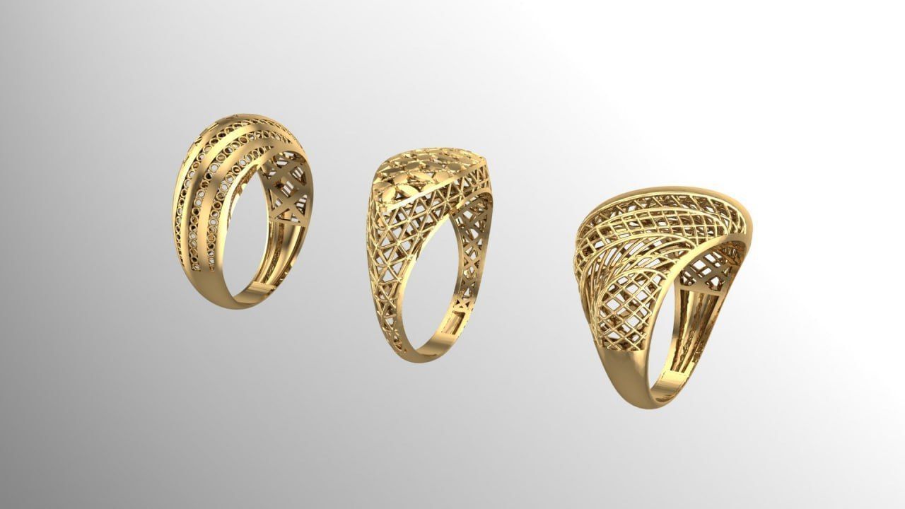 Triple Gold Fusion rings 3D print model_1