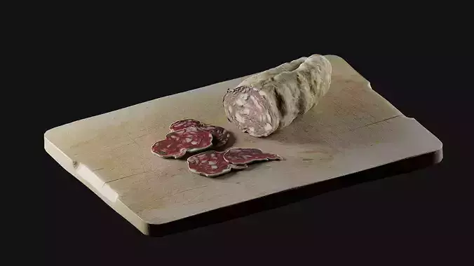 Wooden cutting board and sausage