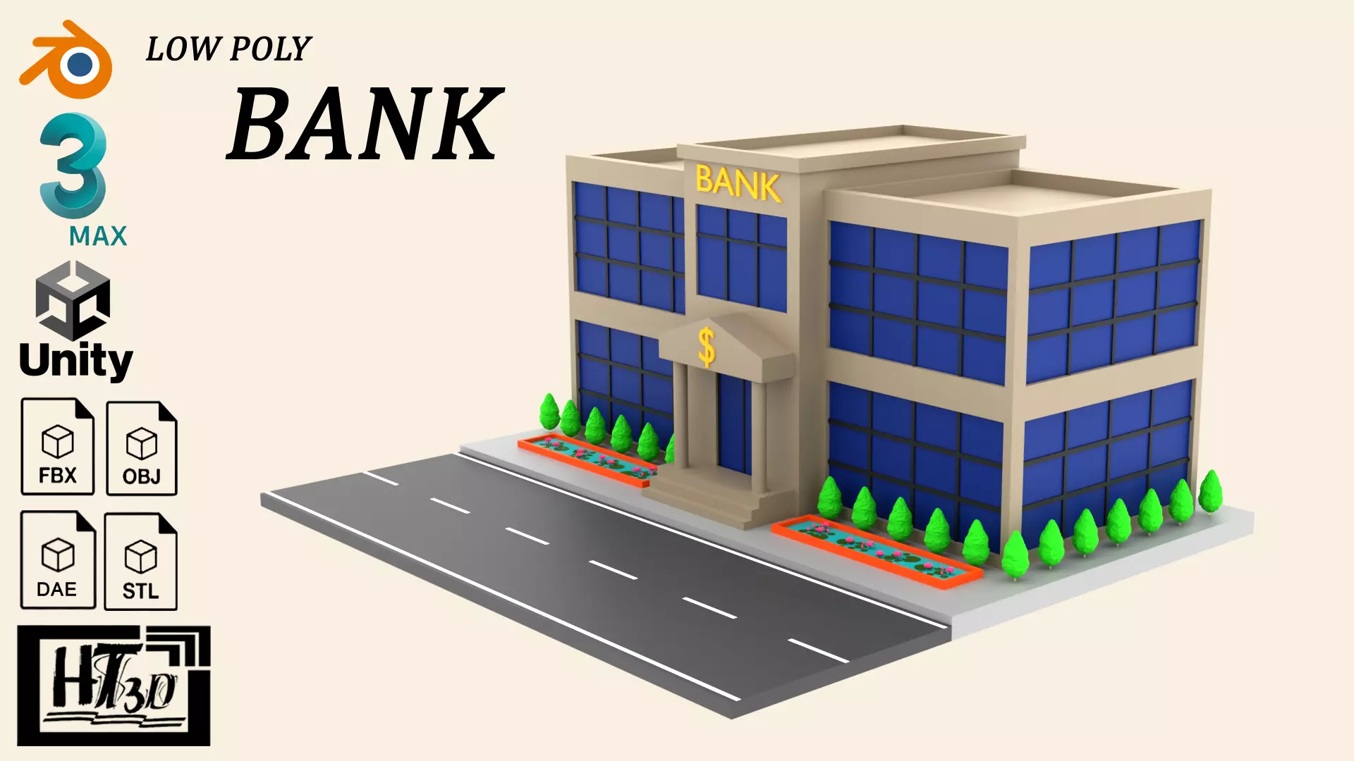 Bank Building Low-poly 3D model