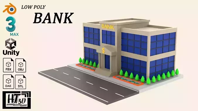 Bank Building Low-poly 3D model