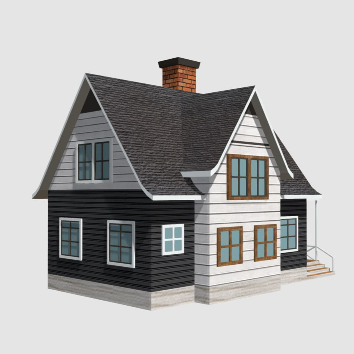 American Style Cottage - Town House Model Low-poly 3D model_2