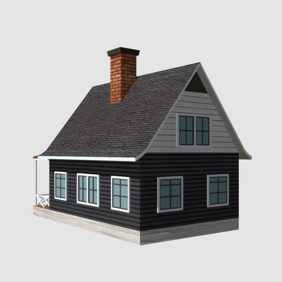 American Style Cottage - Town House Model Low-poly 3D model_3