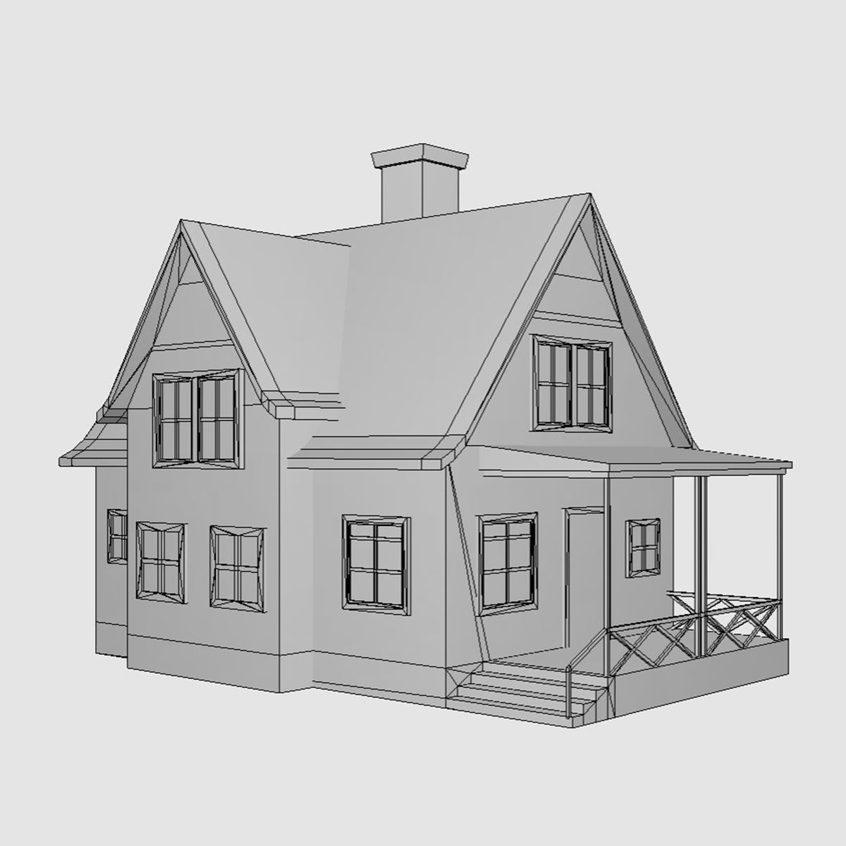 American Style Cottage - Town House Model Low-poly 3D model_6