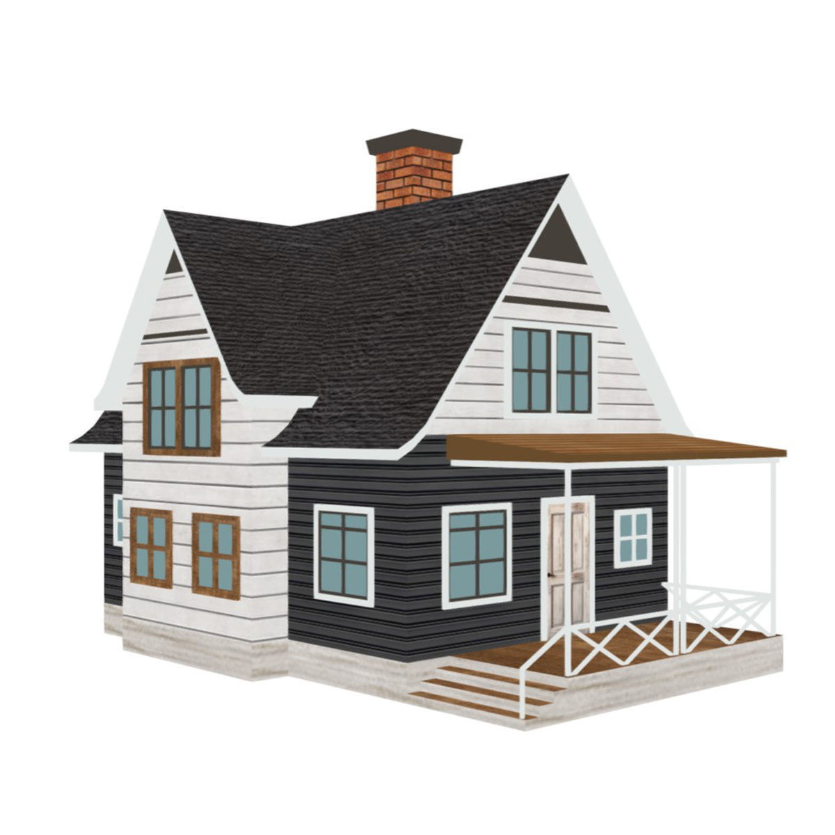 American Style Cottage - Town House Model Low-poly 3D model_8