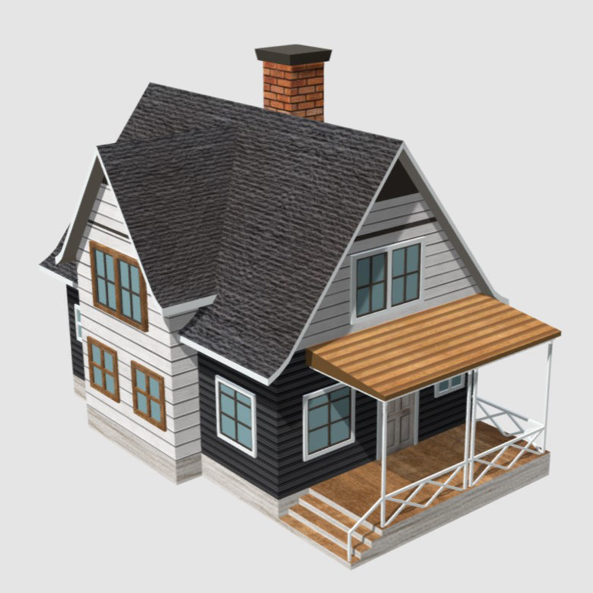 American Style Cottage - Town House Model Low-poly 3D model_4