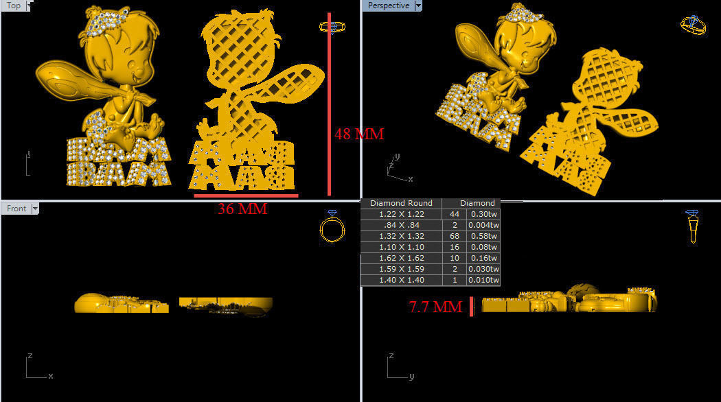 Bam bam flintstone rubble iced pendant  3D print model_3